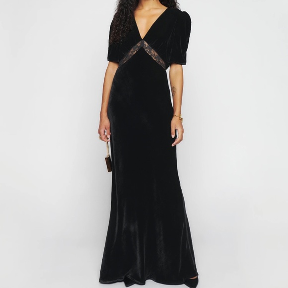 Reformation Malaga Velvet Formal Dress - Black sz 12, like new - Picture 1 of 4